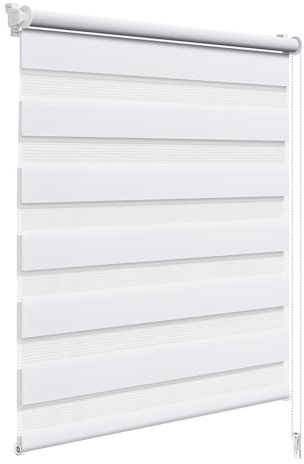 WOLTU Doppelrollo Klemmfix ohne Bohren Weiß B110 x H150 cm, Duo Rollo lichtdurchlässig Fensterrollo für innen verdunkelnd, Zebrarollo mit Kettenzug - Seitenzugrollo für Fenster und Tür