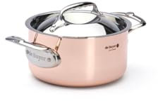 De Buyer 6442,16-Pentola con coperchio, in rame, con manici in ghisa d'acciaio Inox, diametro 16 cm
