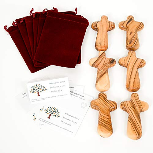 Holy Land Imports 6 Olive Wood Holding Cross Comes with Velvet Bag & Certificate
