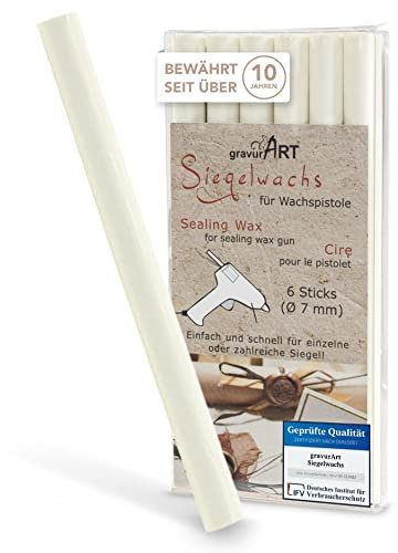 gravurART Siegelwachs flexibel für Wachspistole - Stilvoll Briefe versiegeln mit dem 6er Pack Wachs für Siegelstempel in Weiß - 7 mm
