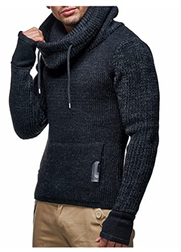Leif Nelson Jersey de Punto Grueso Chal Collar de los Hombres de LN-5060 Negro Medium