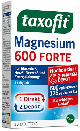 taxofit Magnesium 600 Forte | hochdosiertes Magnesium 600mg + Vitamin B1 + B6 + B12 | Magnesiumoxid & Magnesiumcarbonat