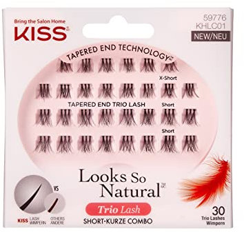 KISS Haute Couture Collection 30 Trio Lashes in Various Lengths, Short Combo, Natural Premium Fake Eyelashes includes Lash Glue