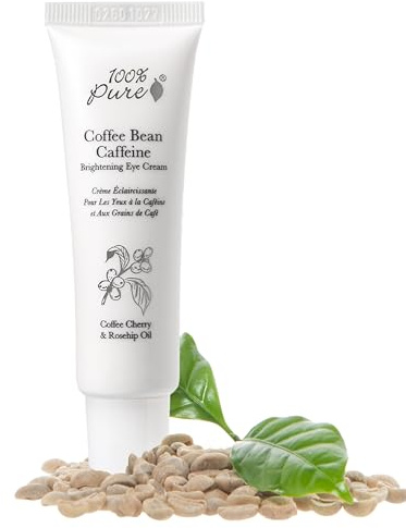 100% PURE Coffee Bean Caffeine Eye Cream Refresh & Hydrate Under Eye Treatment Reduce Puffiness, Dark Circles, Wrinkles with Green Tea, Rose Hip, Vitamin E - Youthful Vibrant Eyes - Vegan - 1 oz