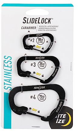 Nite Ize CSLC-01-R6 Juego de 3 mosquetones SideLock, Negro, Assorted