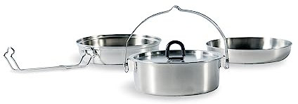 Tatonka Camp Set Regular (3-teilig) - Camping-Kochgeschirr aus Edelstahl - Bestehend aus Pfanne, Schale und Topf mit Deckel (0,6L) - Inklusive Transportbeutel, Silber