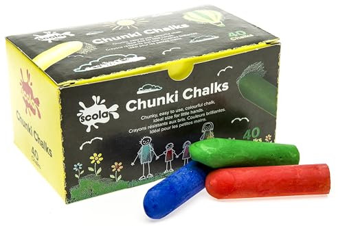 Scola Chunki Chalk, 40 Pieces, Assorted Colours, Blending, Wet and Dry Use, Suitable for 1+ Years, Art and Crafts Projects, Ideal for Schools and Kids