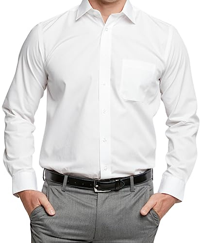 Double TWO - Men’s Dress Shirt – Premium, Easy-Care, Non-Iron Dress Shirt, Classic Fit, Long Sleeve Business Shirt with Pocket - White, 19.5in Collar