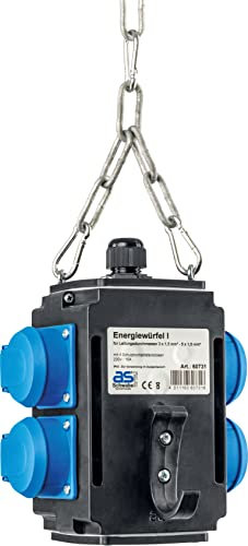 as - Schwabe MIXO Energiewürfel - Hängeverteiler - Stromverteiler - 4 Schutzkontaktsteckdosen 230 V, 16 A - Anschlussfertig verdrahtet - Kette und Karabiner - IP44 - Made in Germany - Schwarz, 60731