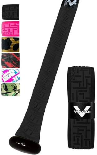 Vulcan 0.50mm / 1.00mm Bat Grip | Baseball/Softball | Multiple Colors Cinta de Agarre de bateo, Unisex, Negro, 1.75mm | Standard Thickness | All Bats