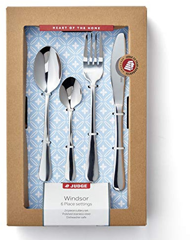 Judge Windsor 24 Piece 18/0 Stainless Steel Cutlery Set for 6 People, Knife, Fork, Spoon and Teaspoon, 25 Year Guarantee