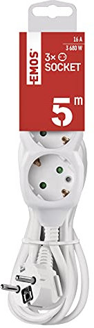 EMOS - 3-Fach Steckdosenleiste 5m - 3 Schuko-Steckdosen 45° gedreht - 250 V, 16 A, 3680 W - hochwertige PVC-Isolierung - H05VV-F3G 1,5 mm2 - erhöhter Berührungsschutz - IP20 für Innen - weiß