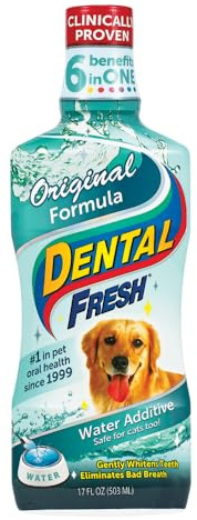 Dental Fresh Water Additive for Dogs, Original Formula, 17oz – Dog Breath Freshener and Teeth Cleaning for Dental Care– Add to Water