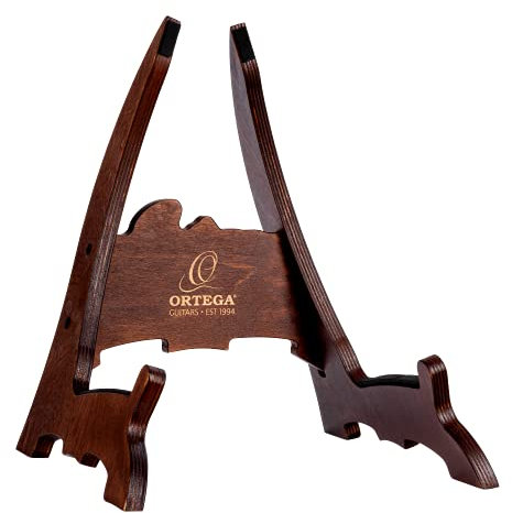 Ortega Guitars Wood Guitar Stand – Ständer für Akustik Gitarre, Akustik Bass, E-Gitarre und E-Bass – Birke, Dunkelbraun (OWGS-1)