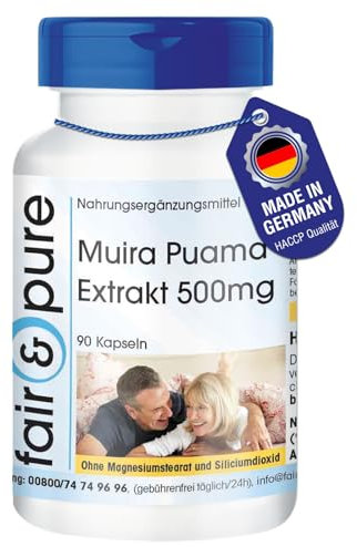 Fair & Pure® - Muira Puama 500mg - Estratto naturale - Polvere in capsule - Vegan - 90 Capsule