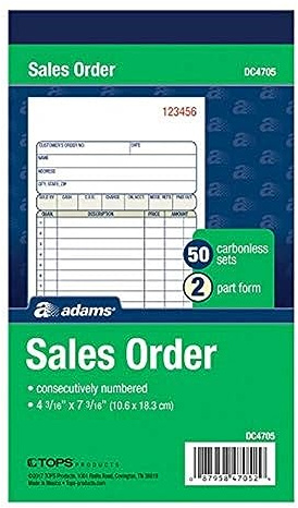 Adams Sales Order Books, 2-Part, Carbonless, White/Canary, 4-3/16 x 7-3/16, Bound Wraparound Cover, 50 Sets per Book, 3 Pack (DC4705-3)