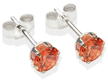 Sterling silver 5mm Flame Orange CZ crystal stud earrings. Gift box