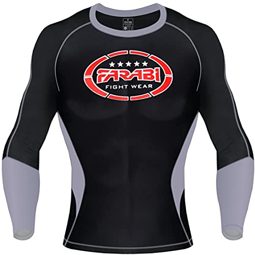 Farabi rash guard bjj rash guard men mma Mens & Boys PowerLayer Mock Neck Compression Shirt Base Layer Baselayer Top Long Sleeve Under Shirt Mens (Large)