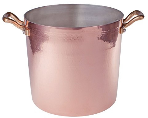 Pentole Agnelli ALCM103M24 Pentola Alta, in Rame Stagnato, con 2 Maniglie in Ottone, 24 cm