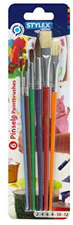 Stylex 35060 - Schul-Pinselset mit 6 Pinseln in unterschiedlichen Ausführungen und Größen, 2 Borstenpinsel und 4 Aquarellpinsel, für die Schule und Zuhause