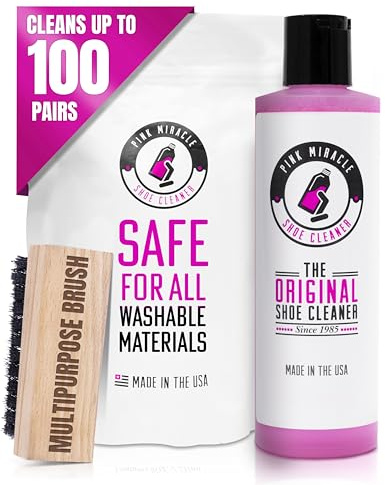 Pink Miracle Shoe Cleaner Kit Bottle Fabric Cleaner for Leather, Whites, and Nubuck Sneakers (8 Oz)