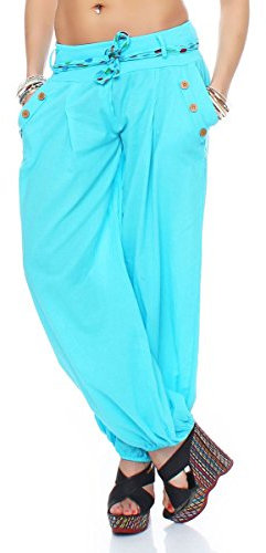 Malito - Damen Haremshose - Leichte Stoffhose aus Baumwolle - Bequeme Hippie Sommerhose für warme Tage - Aladinhose/Pumphose 3417 (Babyblau)