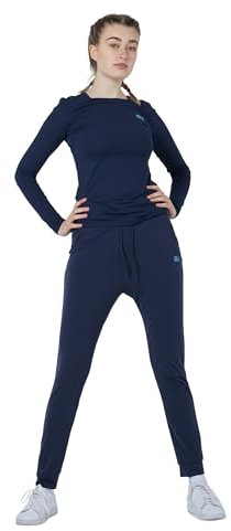 Sportkind Mädchen & Damen Tennis, Running, Sport Langarm Shirt mit Rundhalsausschnitt, UV-Schutz UPF 50+, atmungsaktiv, Navy blau, Gr. M