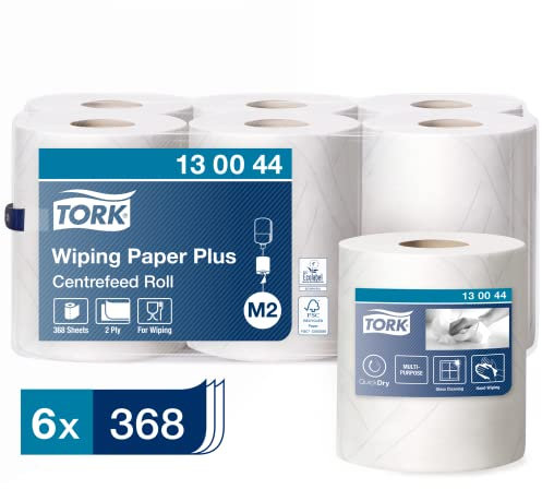Tork 130044 Starke Mehrzweck Papierwischtücher für das M2 Innenabrollung Spendersystem / 2-lagiges stabiles Papier in Weiß / mit Quick Dry Funktion, 6 x 125 Meter