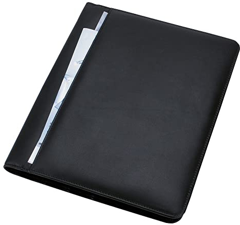 Alassio 43006-1 - Schreibmappe A4 CREMONA aus Nappaleder, Dokumentenmappe schwarz, Konferenzmappe ca. 32 x 25 x 2 cm, Mappe für A4 Dokumente, mit Taschenrechner, Block A4 und Einschubfächer