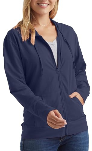 Hanes Womens Slub Knit Full-zip Hoodie, Textured Cotton Zip-up T-shirt For Fashion-hoodies, Navy, X-Large US
