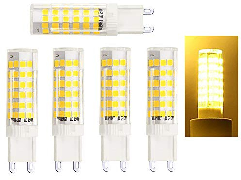 5pcs bombillas LED G9 6W, Lámparas LED blancas cálidas 3000K, CRI> 80, 75 LEDs 2835 SMD, Bombillas halógenas de 55W equivalentes, 600LM, CA 220 ~ 240V, ángulo de haz 360 °