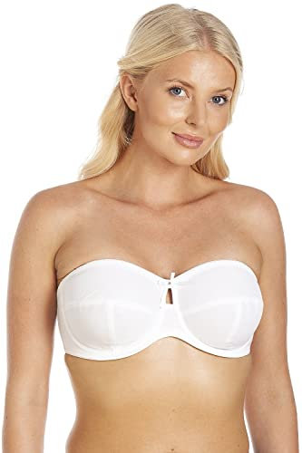 Camille Womens Multiway Strapless Bra - Non Padded & Underwired with Removable Matching & Clear Straps - Cross Back, Strapless, Halter or One Strap White 40F