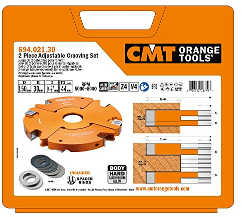 CMT Orange Tools 694.021.30 - Jeu de 2 Porte-Outils pour Rainure Réglabes HW D=150X14-28X30