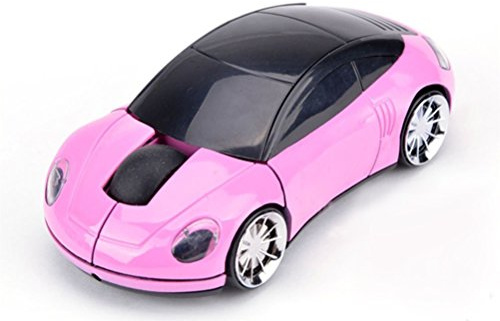 Leeko 2.4GHz 3D Car Shape Wireless Optical Mouse USB Gaming Mouse with Receiver for PC Laptop (Pink)
