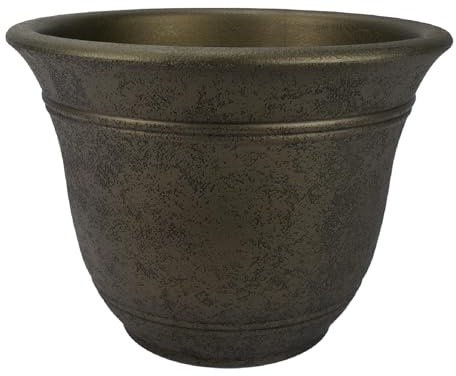 The HC Companies Sierra Round Self-Watering Pot - Lightweight Plastic Planter for Herbs & More - Durable Plant Pots for Indoor Plants & Outdoor Plants (10” Celtic Bronze, Pack of 1)