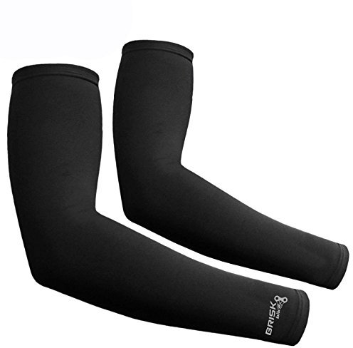 Brisk cycling arm warmer sleeve soft shell thermal Black compression Pair (Black, S/M)