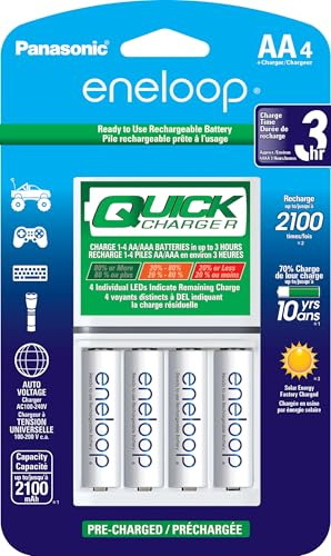 Eneloop Panasonic K-KJ55MCA4BA Advanced Individual Battery 3 Hour Quick Charger with 4 AA Rechargeable Batteries, White