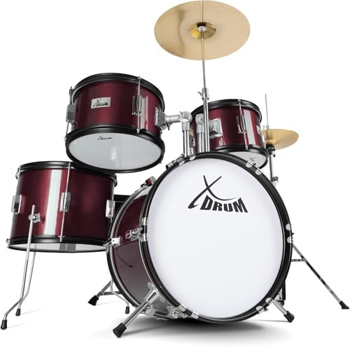 XDrum Junior Pro Kinder Schlagzeug Red - geeignet von 5-9 Jahren - Drumset mit komplettem Zubehör - inkl. Schule - Rot