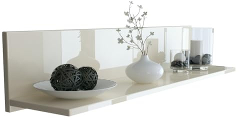 Vladon Wandregal Skadu, Made in Germany, Schweberegal mit praktischer Ablage, Creme Hochglanz (97,5 x 18,5 x 18,5 cm)