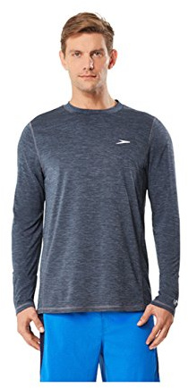 Speedo Men's UV Shirt Long Sleeve Loose Fit Easy Tee athletic technical swimsuits, Speedo Black, Large US