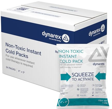 Dynarex Instant Cold Packs - Non-Toxic - Disposable Cold Compress for First Aid - Portable and Conforms to Body Contours - Quick Activation - 4 x 5 - 24 Count