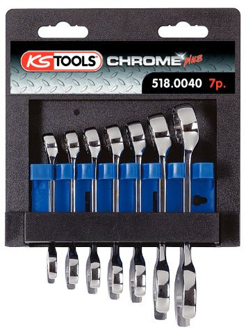 KS Tools 518.0040 Juego de llaves combinadas CHROMEplus, extracortas, 7 pzs