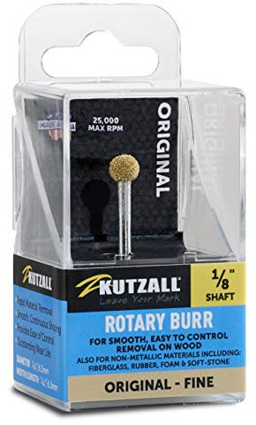 Kutzall Original Fresa a Sfera, Albero da 1⁄8, Grana Fine - Accessorio Falegnameria per Attrezzi Dremel, Foredom, Ryobi. Rivestimento Abrasivo in Carburo di Tungsteno, (6.3mm) Diametro Testa, S-14-EG