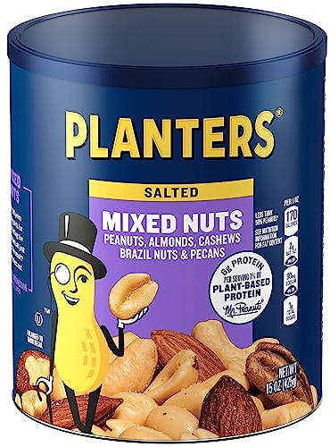 Planters Mixed Nuts (15 oz Canister) - Variety Mixed Nuts with Less Than 50% Peanuts with Peanuts, Almonds, Cashews, Hazelnuts & Pecans