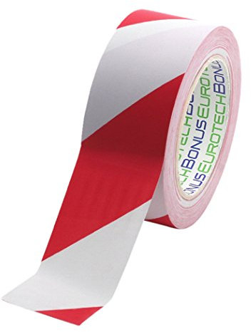 BONUS Eurotech Bodenmarkierungsband Weiß/Rot 50mmx33m – PVC Klebeband stark haftend für Lager, Werkstatt, Industrie – Gefahren Markierungs Klebeband selbstklebend – Signalband 1BL23.49.0050/033A