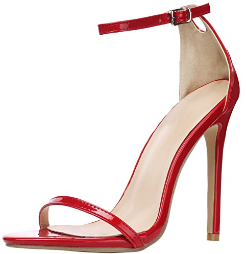 wealsex Sandales Escarpins Cuir Vernie Boucles Talon Haute Aiguille Cheville Bout Ouvert Chaussure Talon Sexy Ete Femmes(rouge,38)