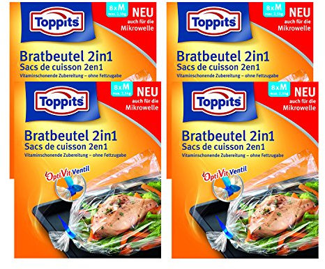 Toppits Medium 2in1 Bratbeutel, 4er Pack (4 x 8 Beutel), 350 x 250 mm, Kunststoff, FOOD_WRAP, Food Wrap
