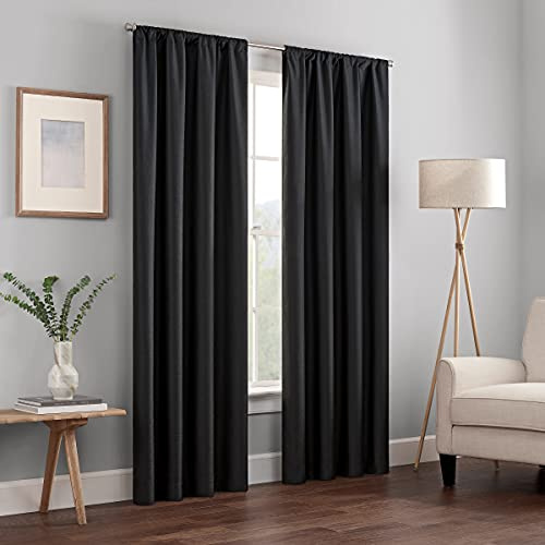ECLIPSE Kendall Modern Blackout Thermal Rod Pocket Window Curtain for Bedroom or Living Room (1 Panel), 42 x 63, Black