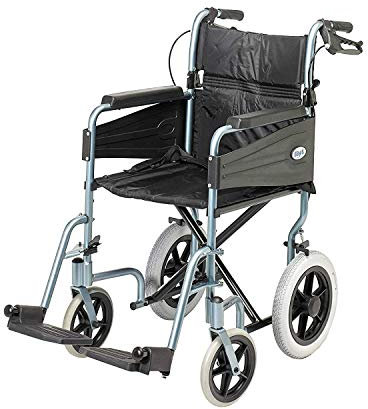 Days Lightweight Wheelchair for Adults, Escape Folding Wheelchairs, Compact Wheel Chair with Adjustable Footrests, Attendant Propelled, Padded Seat - Wide, Blue