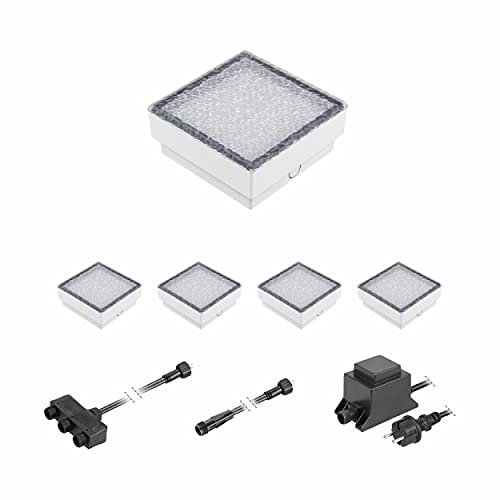 ledscom.de LED Pflaster-Stein Gorgon Boden-Einbauleuchte für außen, 15x15cm, 12V, warm-weiß 5er Set